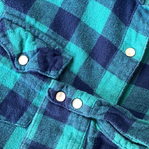 Wrangler Wrancher Vintage 1990s Green and Blue Plaid Shirt - Picture 3 of 4